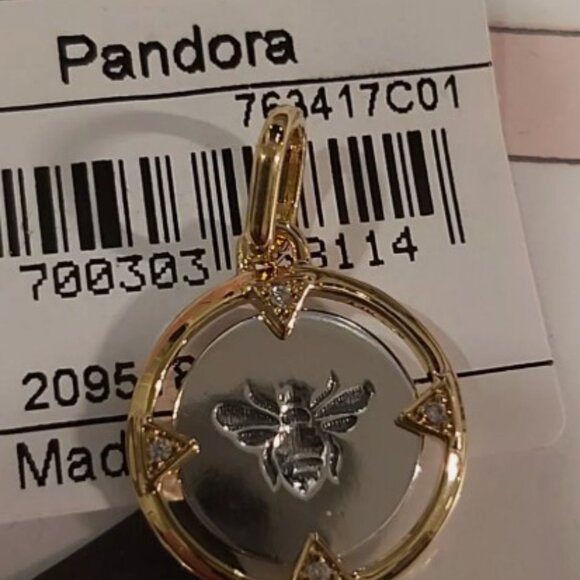 Authentic PANDORA SS and 14k plated Two-tone Bee Medallion Charm 763417C01 - Picture 12 of 13